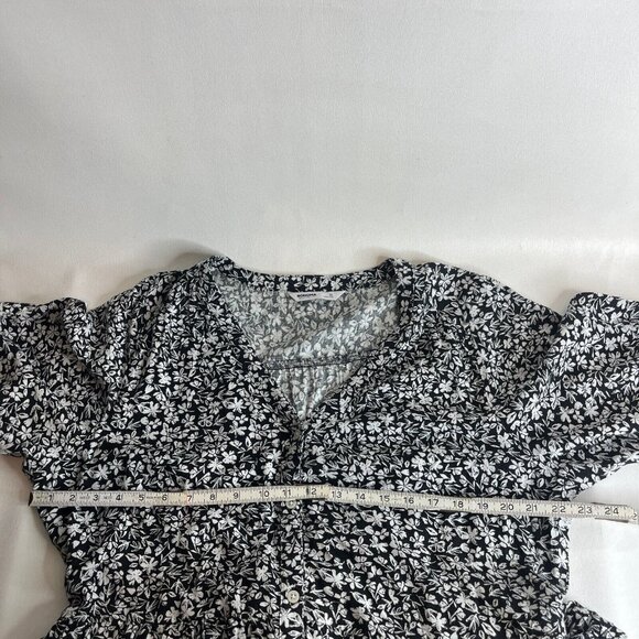 Sonoma Womens Linen Maxi Dress Size XL Black White Floral Peasant Button Front - Picture 9 of 10